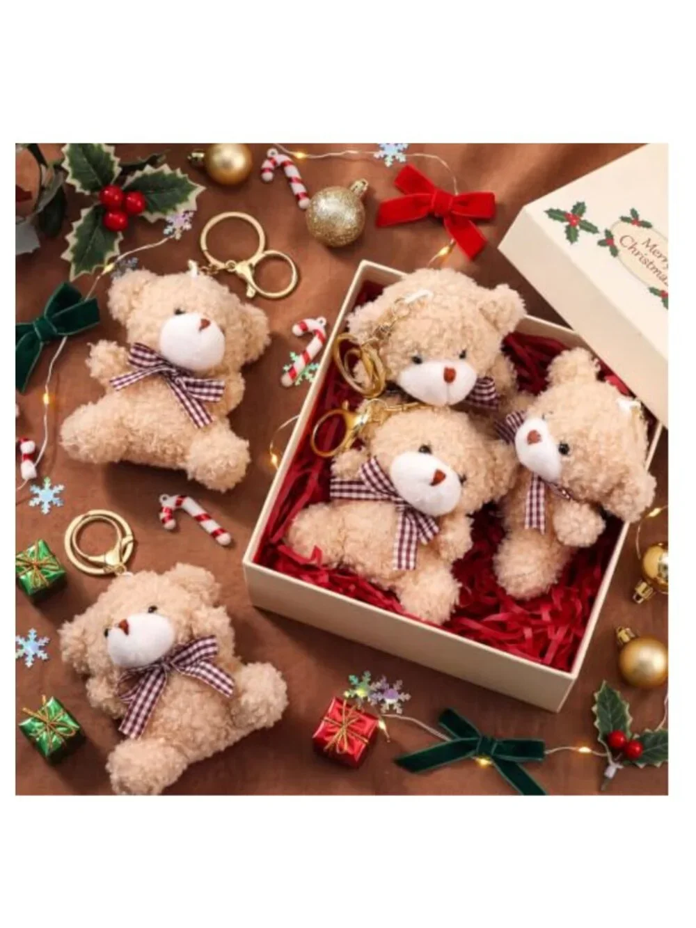 Set of 6 Cute Bear Plush Keychains Stuffed Bag Charms